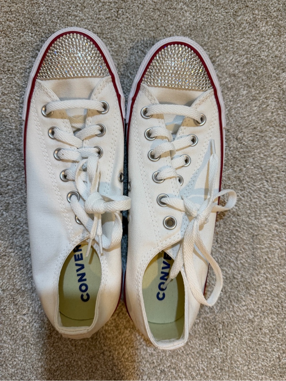 Converse White Low Top Sneakers with Crystal Toe